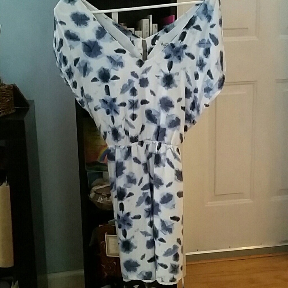 BB Dakota White Dress with Blue Floral Print